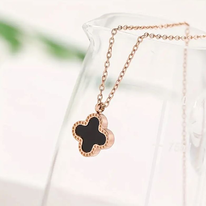 Clover Necklace Dupe - Double Sided - Black & Black
